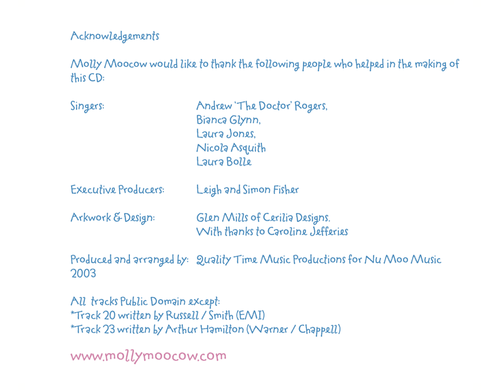 Molly Moocow's Moosic - CD Credits